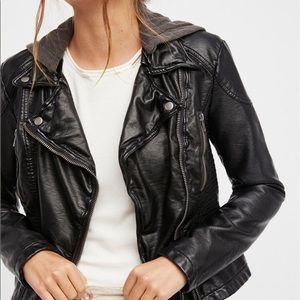 Free people vegan leather jacket with hood